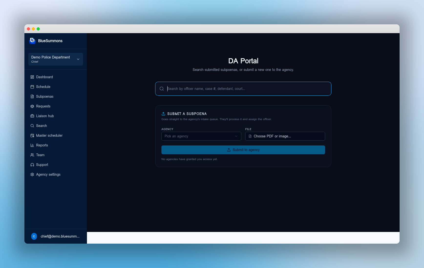 DA portal for submitting subpoenas to the agency